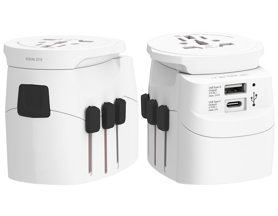 Front and rear views of the travel adaptor