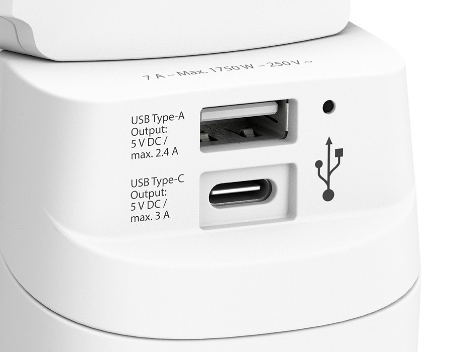 USB ports of the travel adaptor