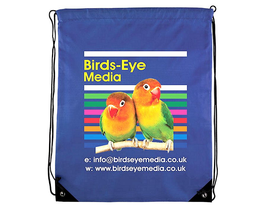 Full Colour Printed Draw String Bags Blue with full colour print