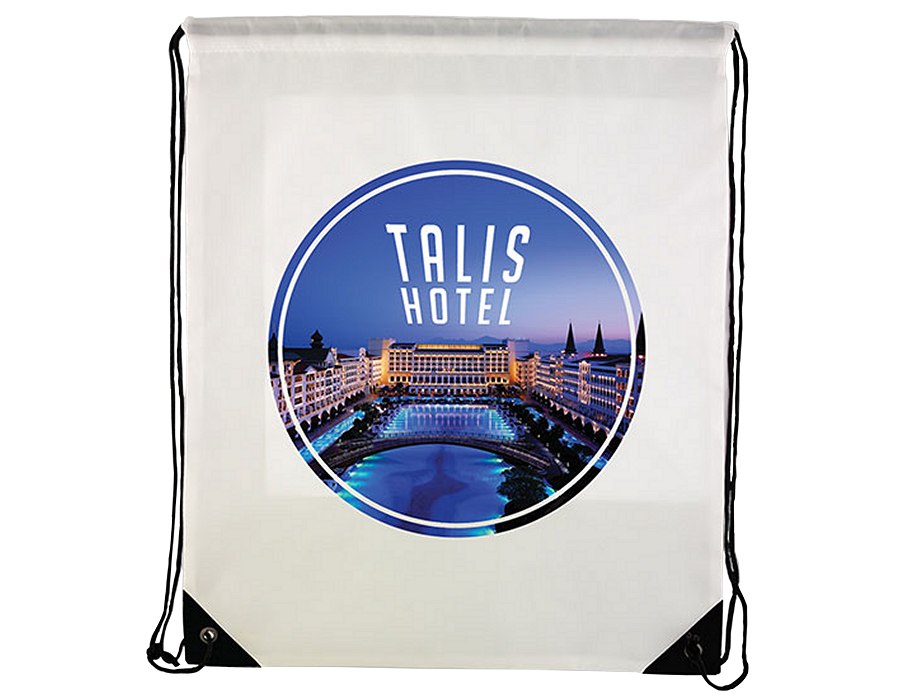 Full Colour Printed Draw String Bags Natural with full colour print