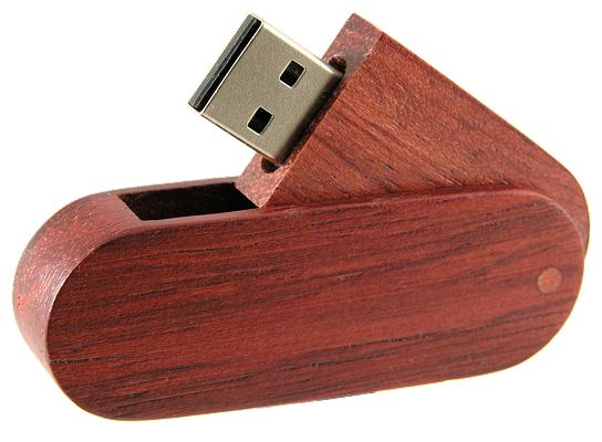 Eco Swing Wood USB Drive, side view opened