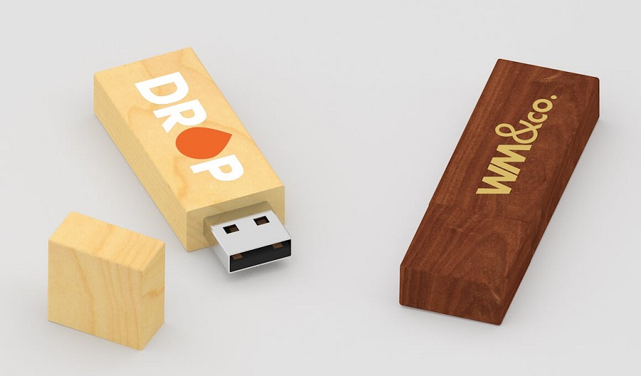 Branded USB Flash Drive in Maple Walnut or Bamboo Wood maple and walnut